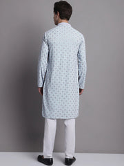 Men's Blue Chikankari Embroidered and Sequence Kurta with Pyjama.
