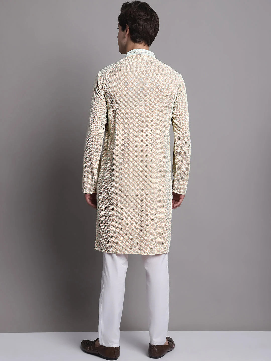 Peach Chikankari Kurta Pajama Set for Men | Ethnic Style