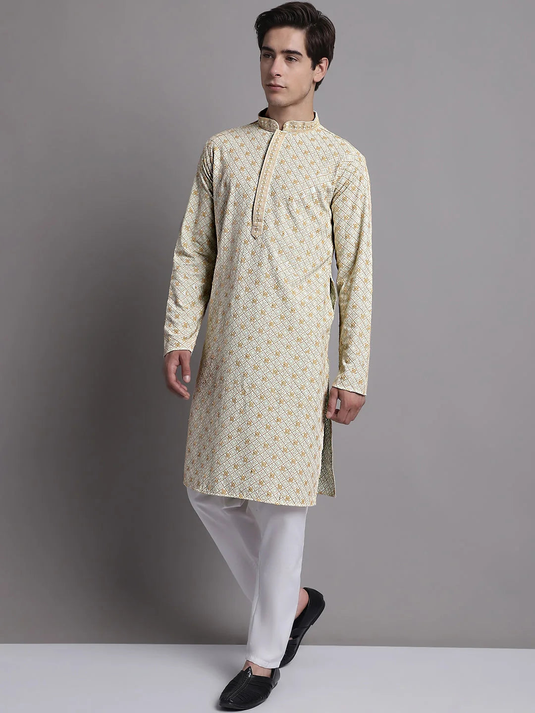 Light Green Chikankari Kurta Pajama Set | Men's Ethnic Wear