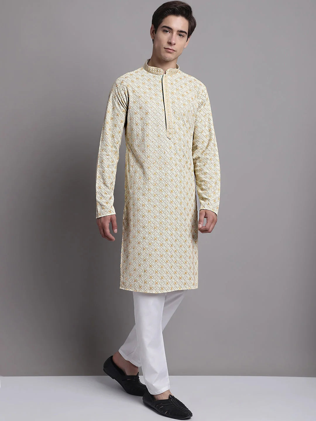 Light Green Chikankari Kurta Pajama Set | Men's Ethnic Wear