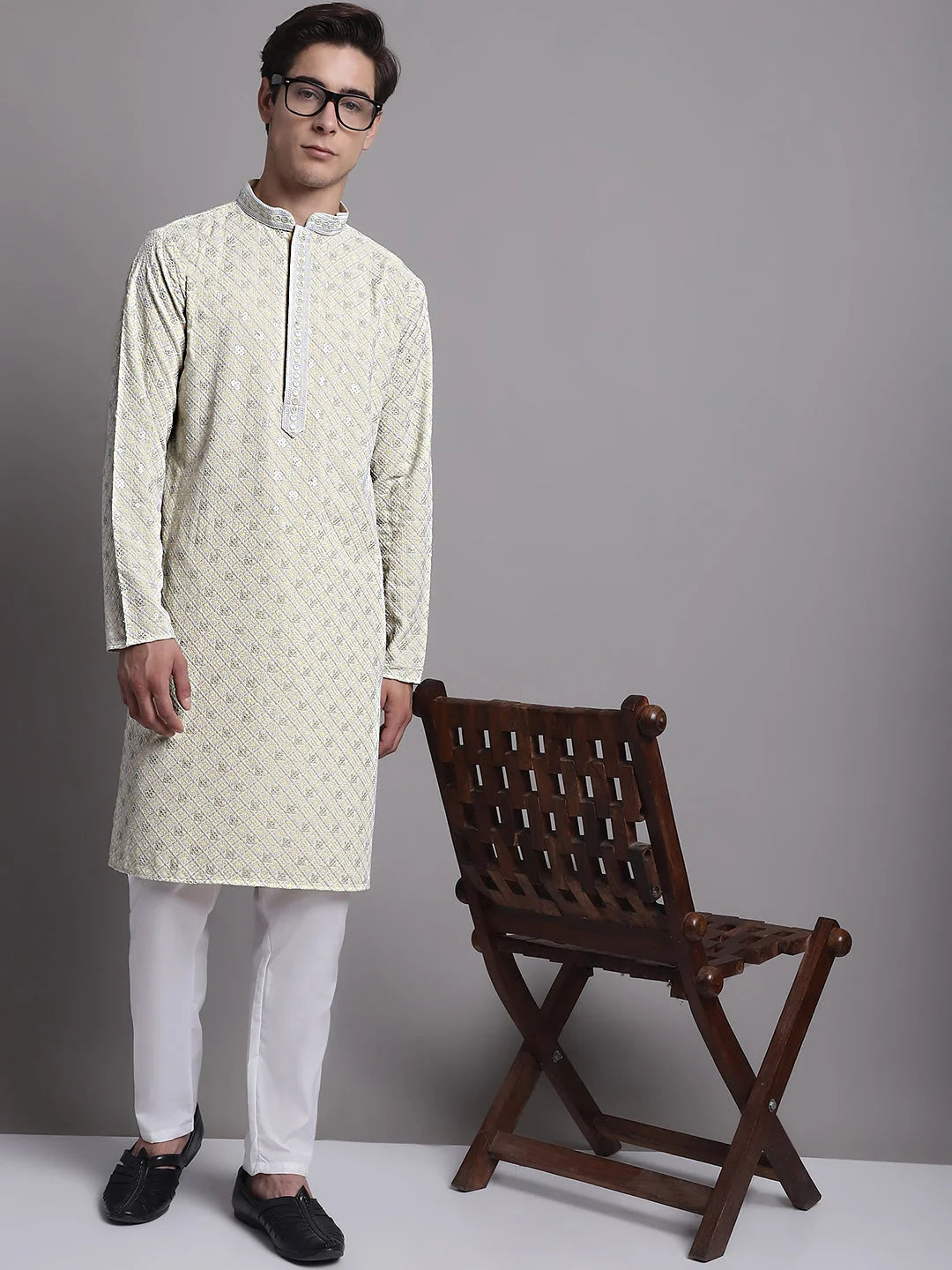 Yellow Chikankari Kurta Pajama Set for Men | Ethnic Fashion