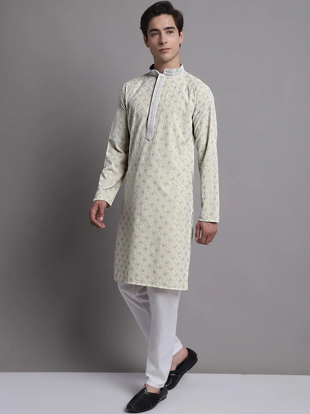 Yellow Chikankari Kurta Pajama Set for Men | Ethnic Fashion