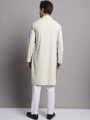 Men's Yellow Chikankari Embroidered and Sequence Kurta with Pyjama.