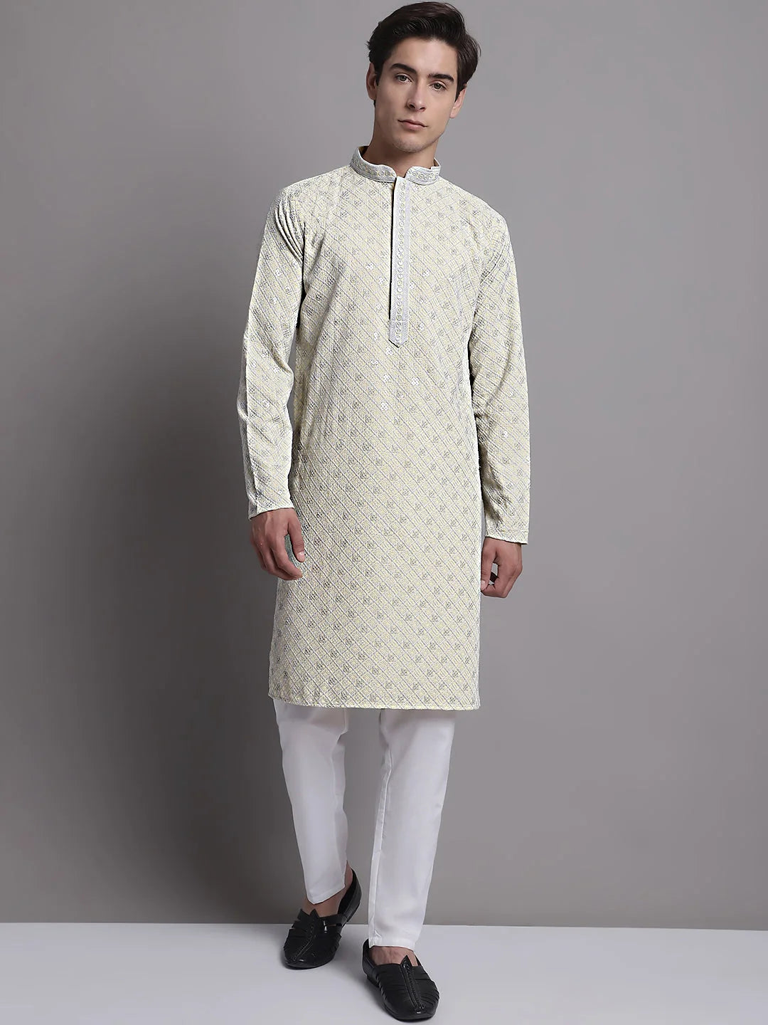 Yellow Chikankari Kurta Pajama Set for Men | Ethnic Fashion