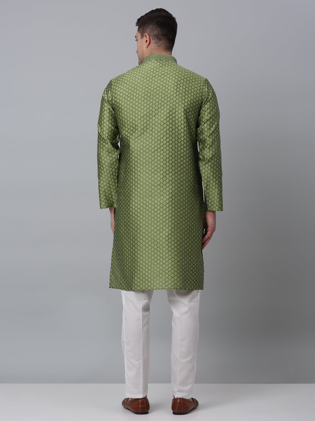 Olive Green Kurta Pajama Set: Mens Embroidered Cotton Ethnic Wear