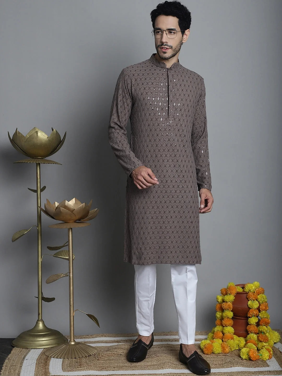Men's Chikankari Embroidered and Kurta with Pyjama