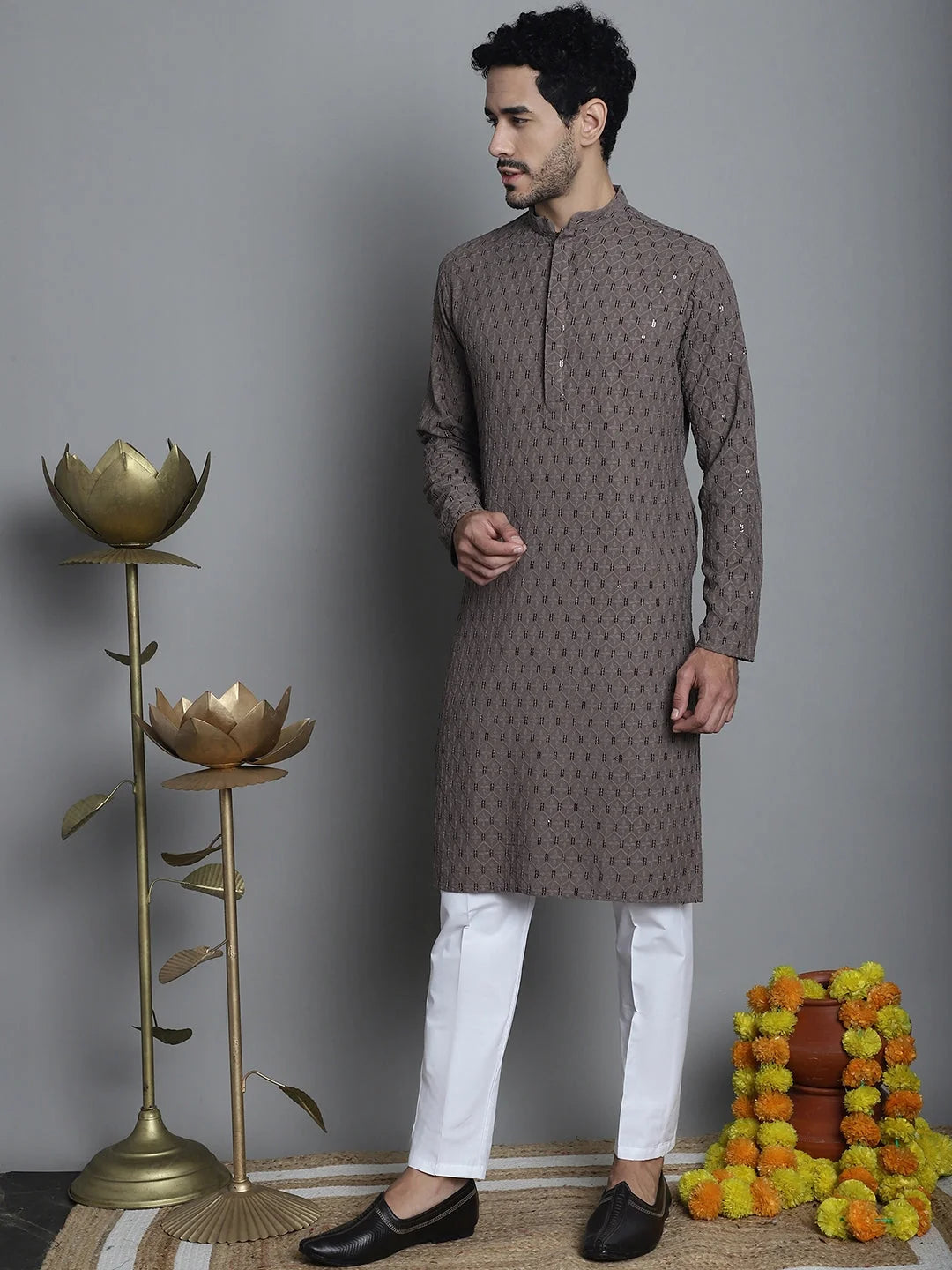 Embroidered Kurta Pajama for Men - Chikankari Mens Kurta Pajama