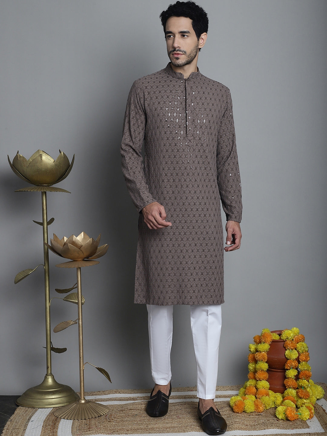 Embroidered Kurta Pajama for Men - Chikankari Mens Kurta Pajama