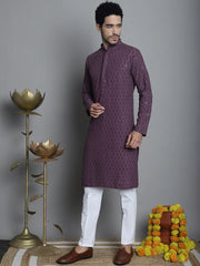 Men's Chikankari Embroidered Solid and Sequence Kurta with Pyjama