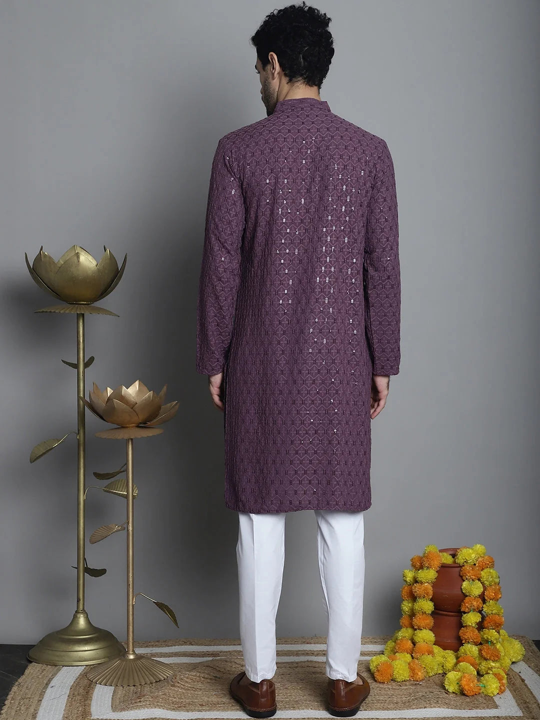 Mens Chikankari Kurta Pajama Set - Embroidered Kurta Pajama