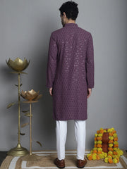 Men's Chikankari Embroidered Solid and Sequence Kurta with Pyjama