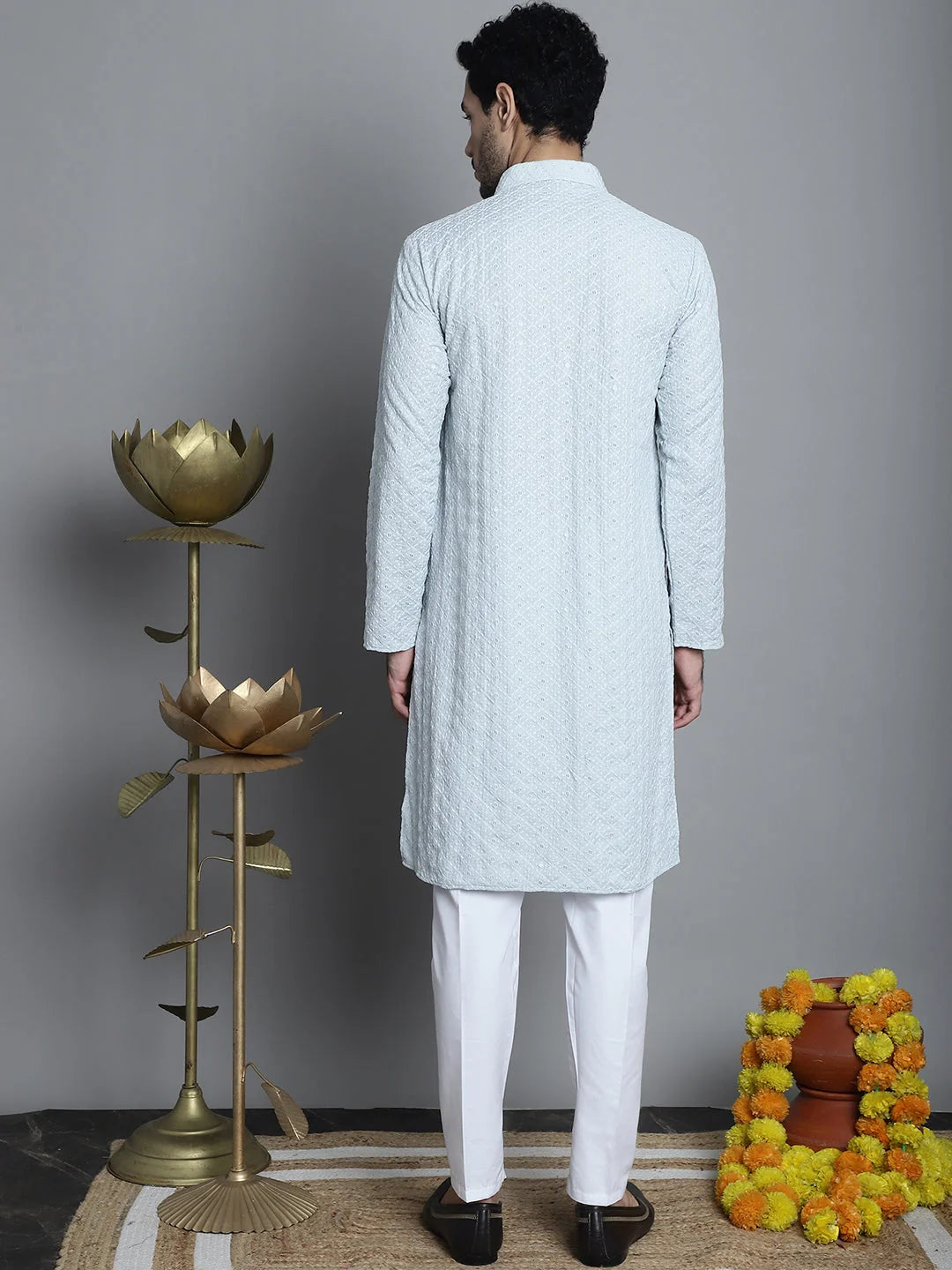 Men's Chikankari Kurta Pajama Set - Embroidered Rayon