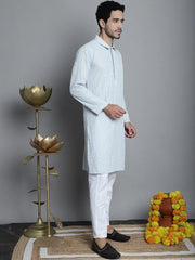 Men's Chikankari Embroidered Zig and Sequence Kurta with Pyjama