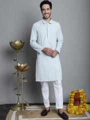 Men's Chikankari Embroidered Zig and Sequence Kurta with Pyjama