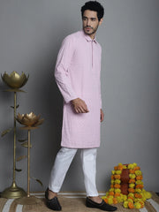 Men's Chikankari Embroidered and Sequence Kurta with Pyjama-JOKP P5011