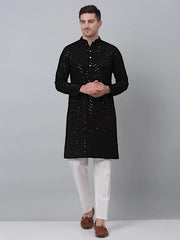 Men Black Embroidered Sequinned Kurta with Churidar