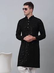 Men Black Embroidered Sequinned Kurta with Churidar