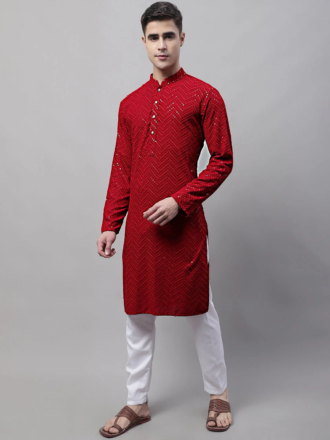 Navy Blue Embroidered Mens Kurta Churidar - Cotton Kurta Pajama