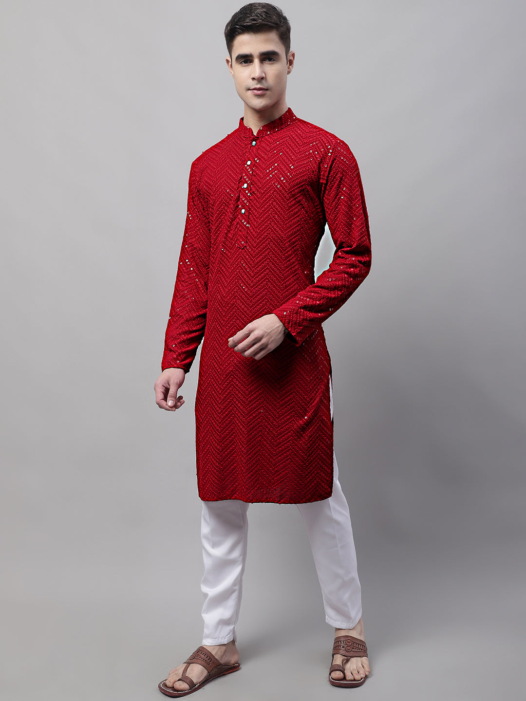 Navy Blue Embroidered Mens Kurta Churidar - Cotton Kurta Pajama