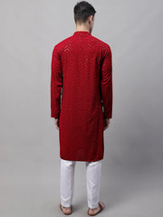 Men Navy Blue Embroidered Sequinned Kurta with Churidar-JOKP-P-680