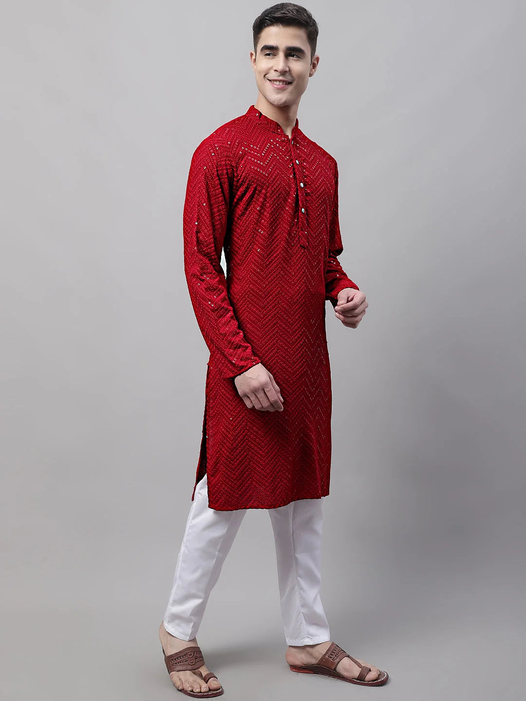Navy Blue Embroidered Mens Kurta Churidar - Cotton Kurta Pajama