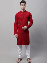 Men Navy Blue Embroidered Sequinned Kurta with Churidar-JOKP-P-680