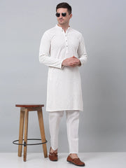 Men White Embroidered Sequinned Kurta with Churidar