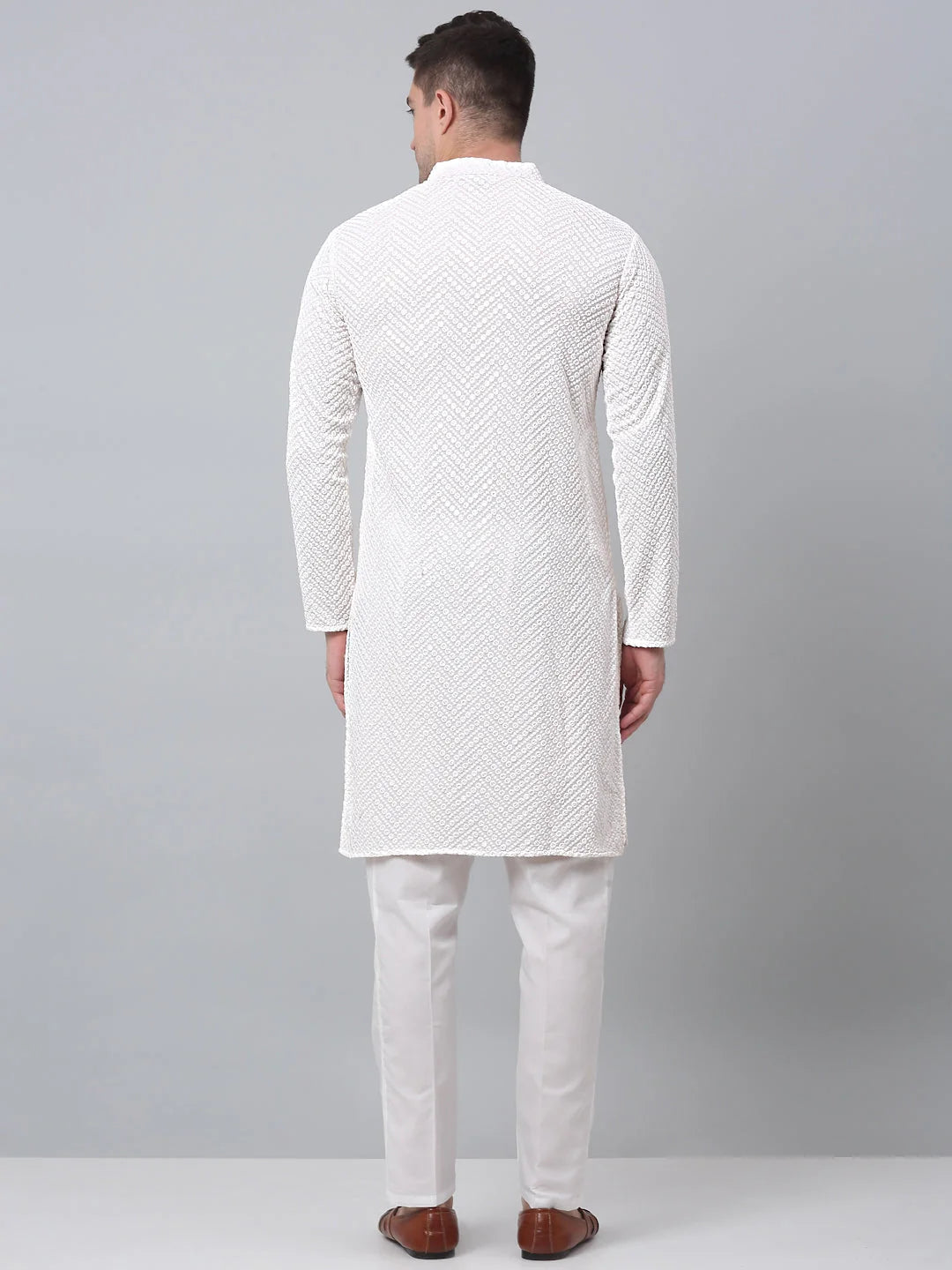 White Embroidered Kurta Churidar Set for Men | Kurta Pajama