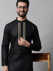 Men Black Embroidered Kurta with Churidar