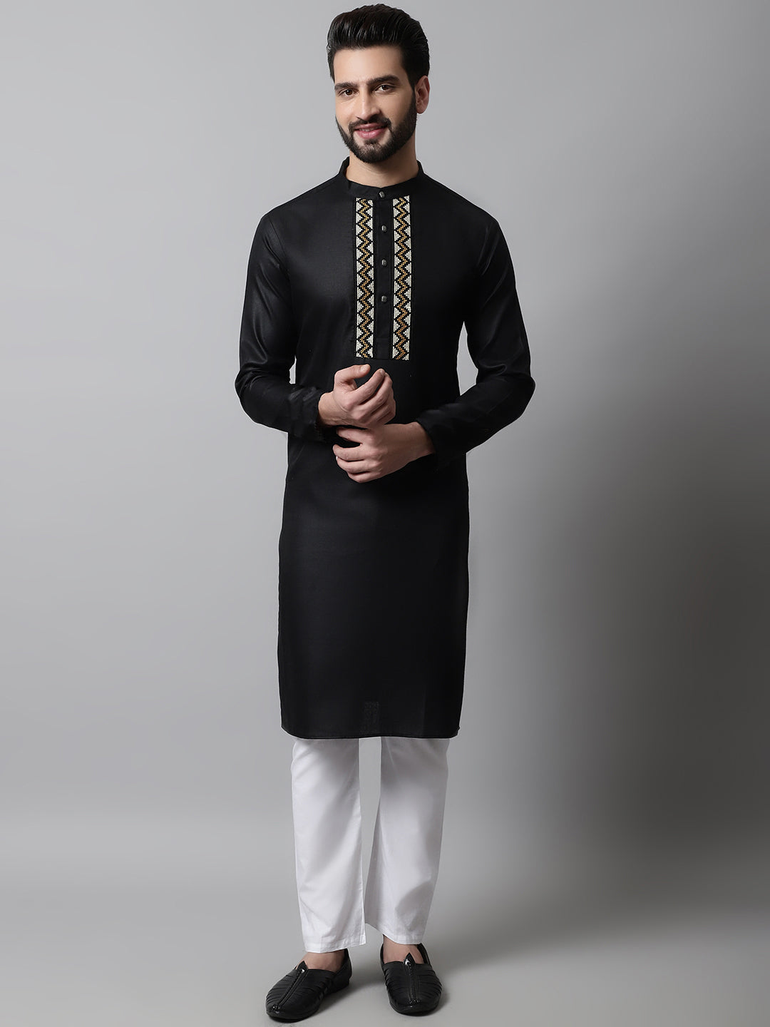 Black Embroidered Mens Kurta Pajama Set | Premium Ethnic Wear