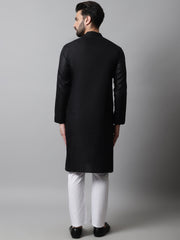 Men Black Embroidered Kurta with Churidar
