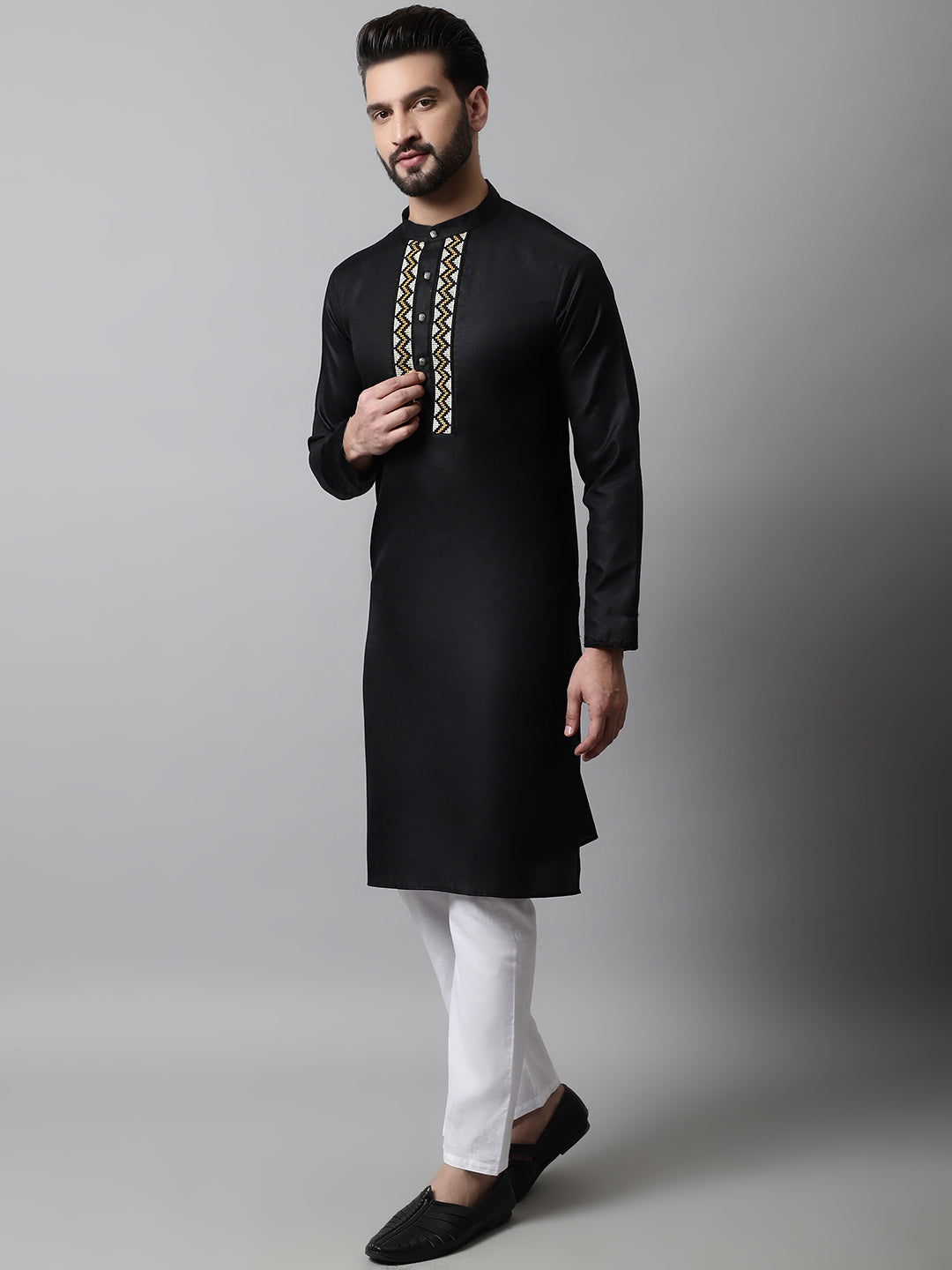 Black Embroidered Mens Kurta Pajama Set | Premium Ethnic Wear