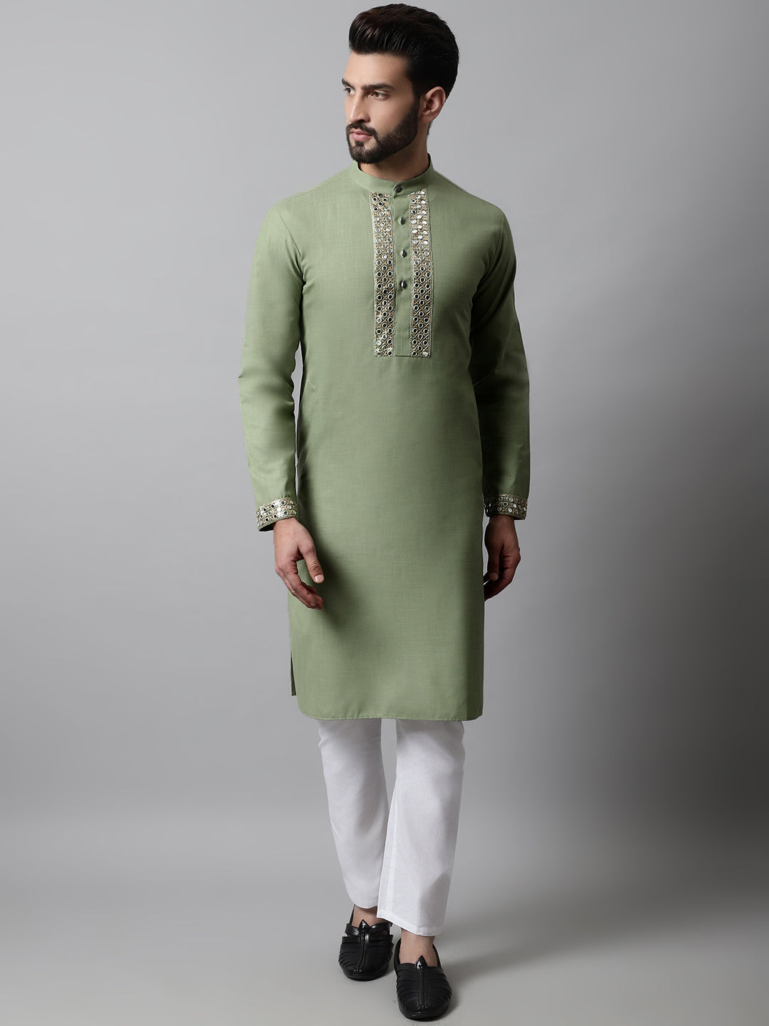 Pista Green Embroidered Mens Kurta Pajama Set | Shop Now!