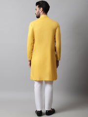 Men Yellow Embroidered Mirror Work Kurta with Churidar