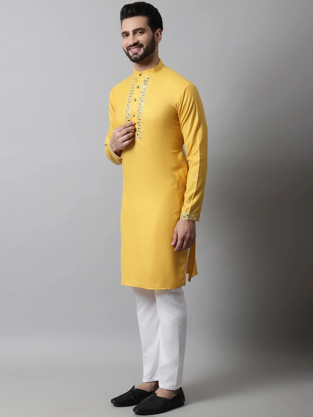 Yellow Embroidered Kurta Pajama Set for Men | Ethnic Wear