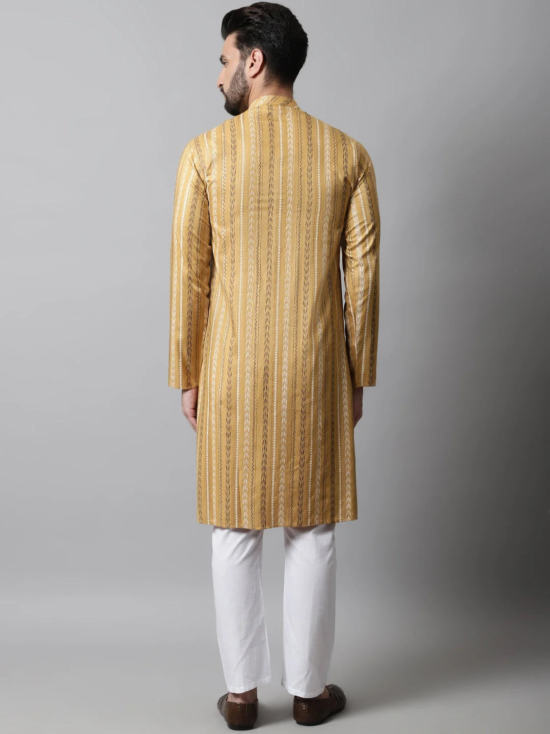 Beige Foil Printed Mens Kurta Pajama Set | Shop Now!