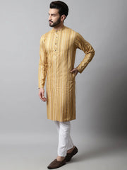 Men Beige Foil Printed Kurta with Churidar