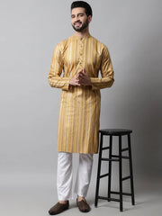 Men Beige Foil Printed Kurta with Churidar