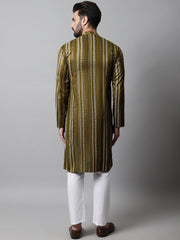 Men Olive Green Foil Printed Kurta with Churidar