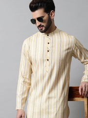 Men Beige Geomatric Printed Kurta with Churidar