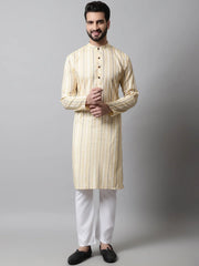 Men Beige Geomatric Printed Kurta with Churidar