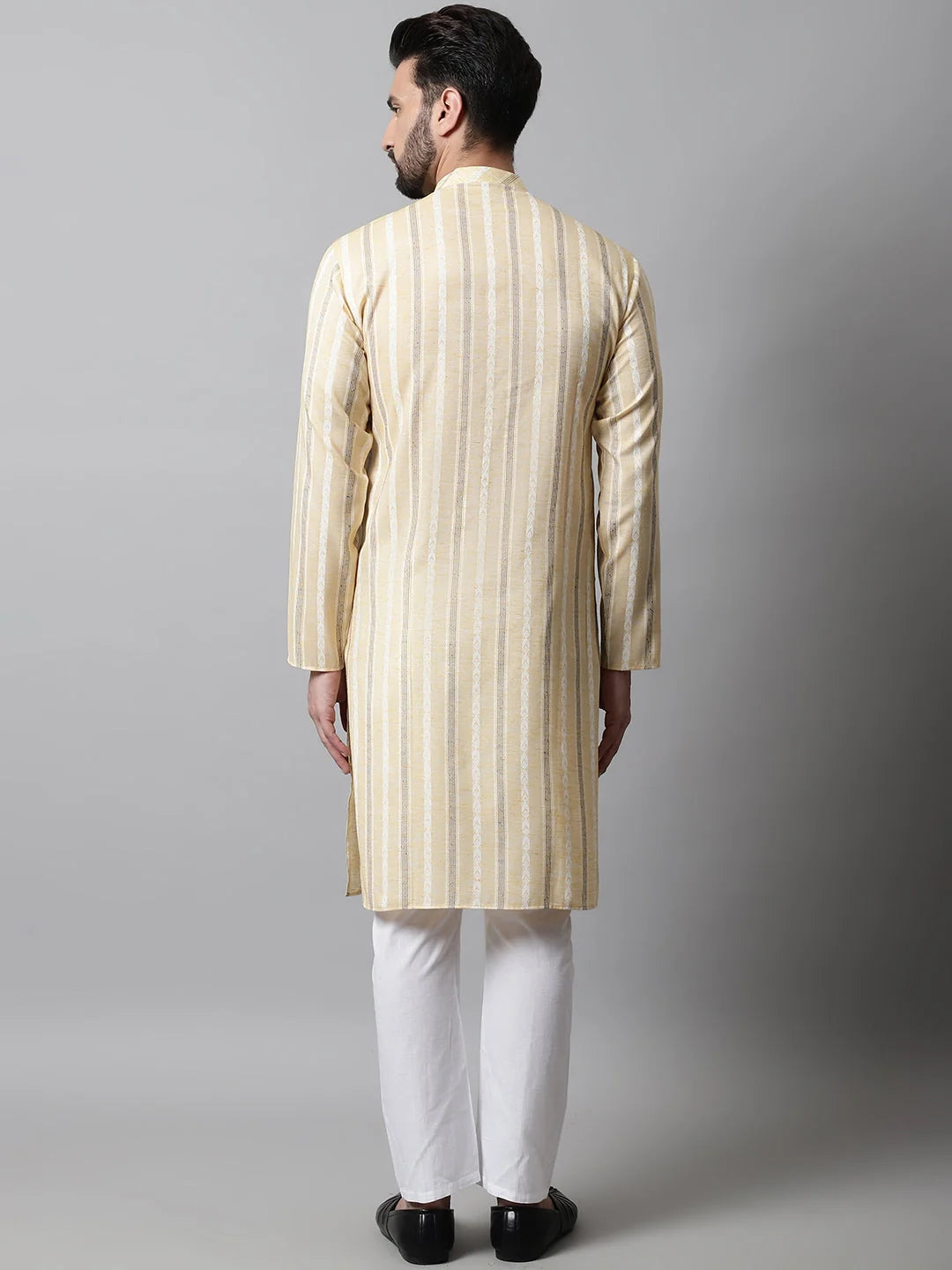 Beige Geometric Cotton Mens Kurta Pajama Set | Shop Now