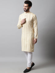 Men Beige Geomatric Printed Kurta with Churidar