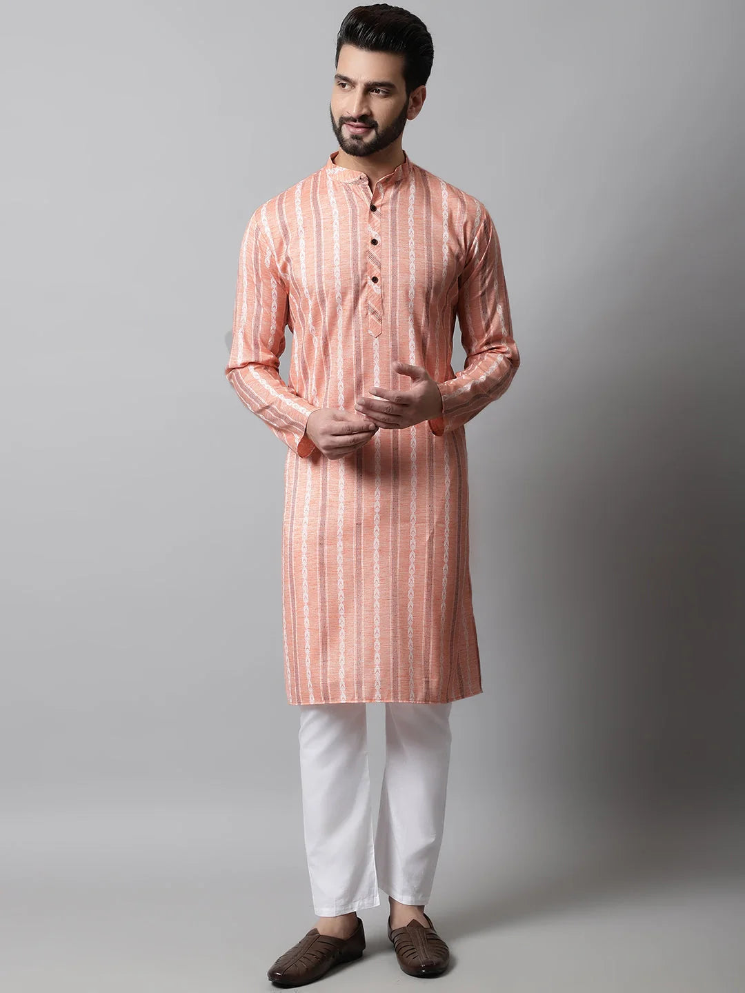 Coral Cotton Mens Kurta Pajama Set | Stylish Ethnic Wear