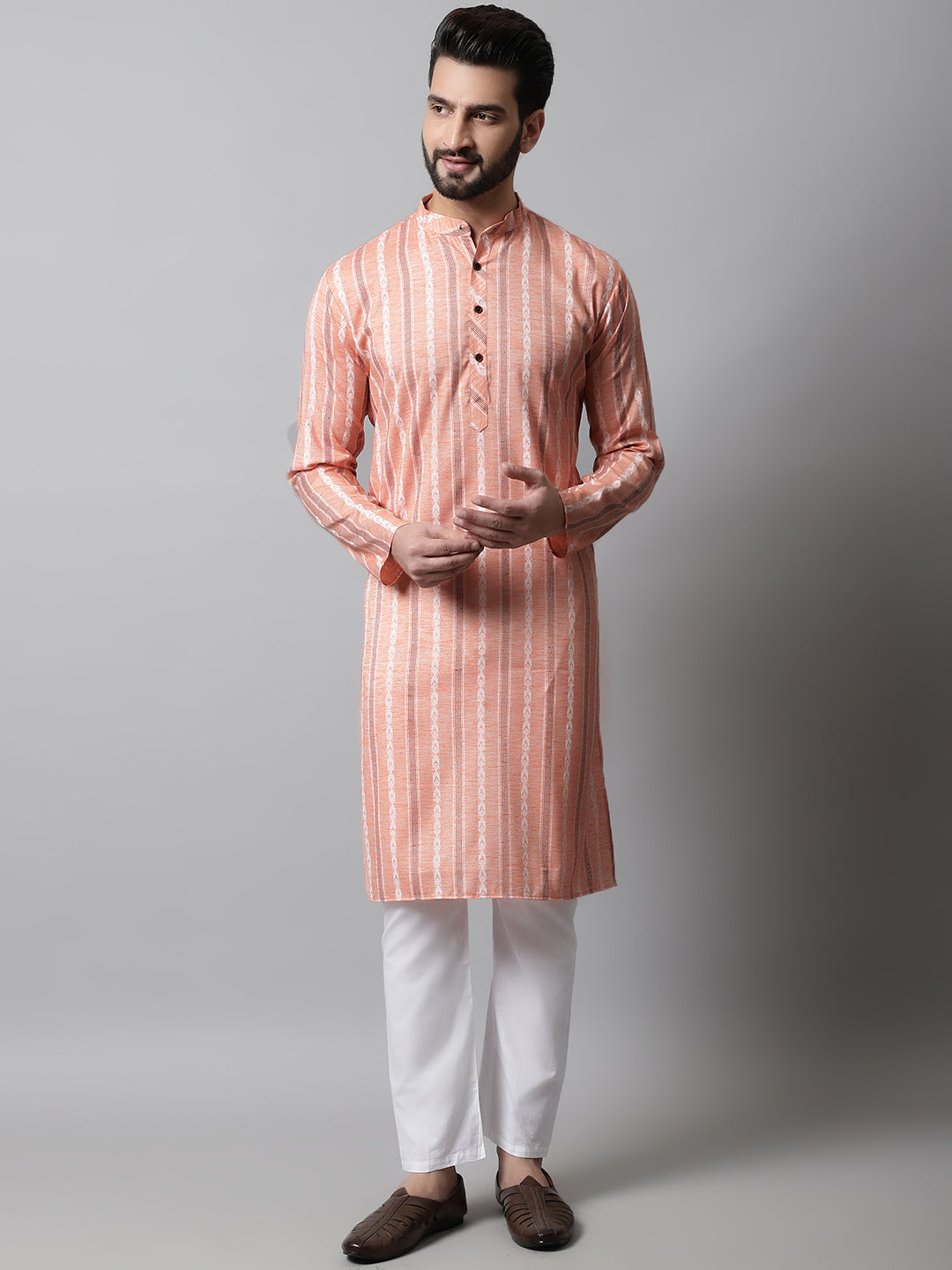 Coral Cotton Mens Kurta Pajama Set | Stylish Ethnic Wear