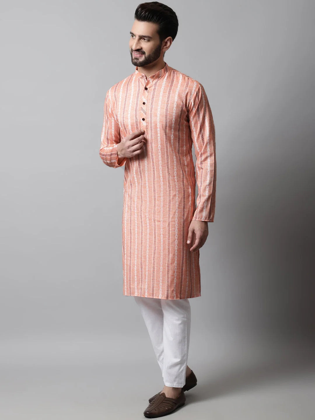 Coral Cotton Mens Kurta Pajama Set | Stylish Ethnic Wear