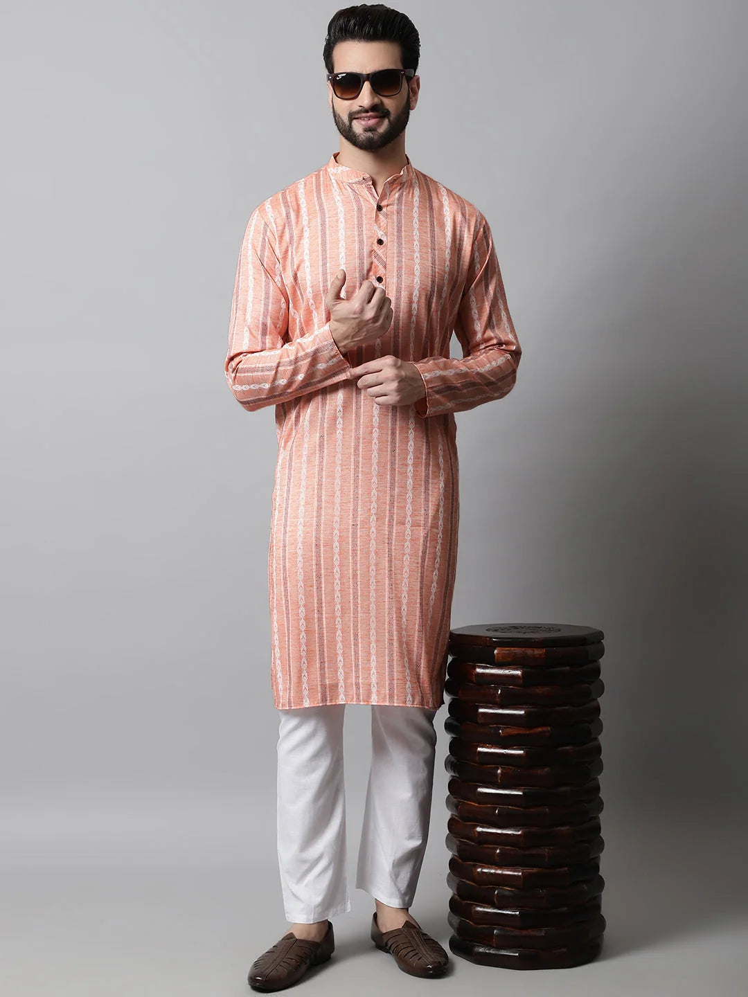 Coral Cotton Mens Kurta Pajama Set | Stylish Ethnic Wear