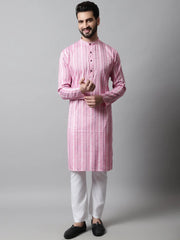Men Pink Geomatric Printed Kurta with Churidar