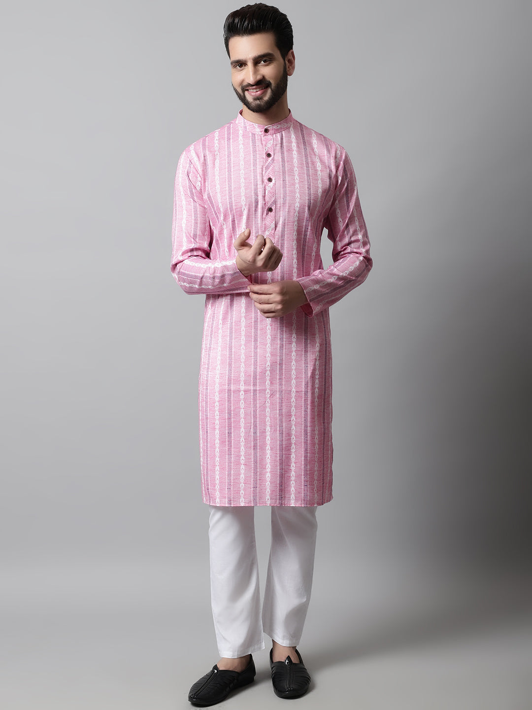 Pink Geometric Cotton Mens Kurta Pajama Set | Ethnic Wear