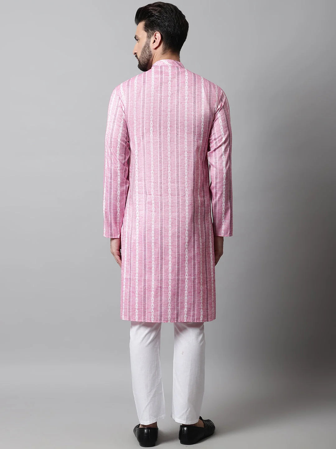 Pink Geometric Cotton Mens Kurta Pajama Set | Ethnic Wear